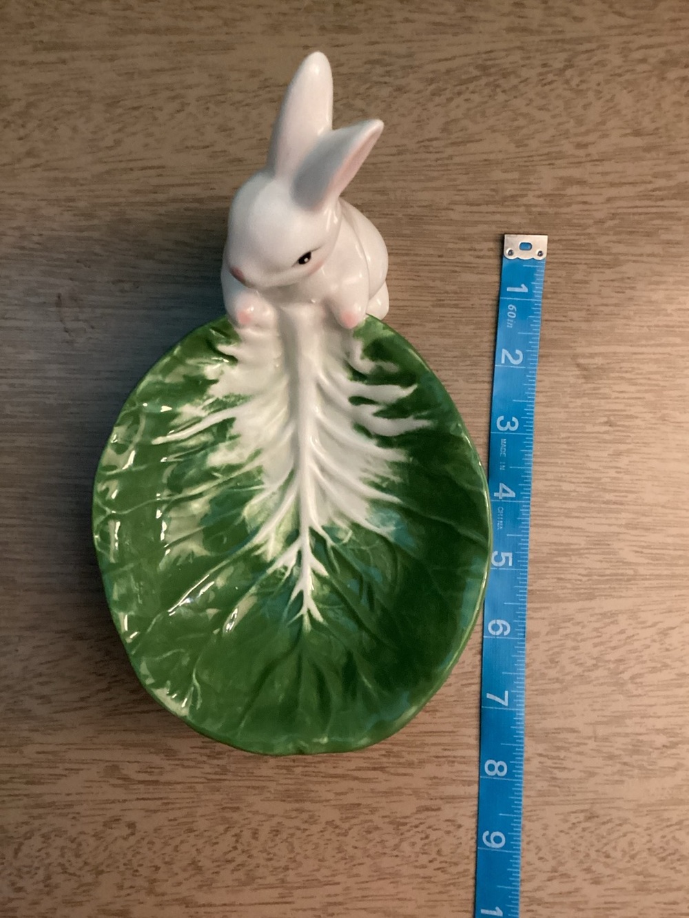 Easter Bunny Rabbit Candy Dish Bowl Cabbage Leaf - Picture 9 of 11